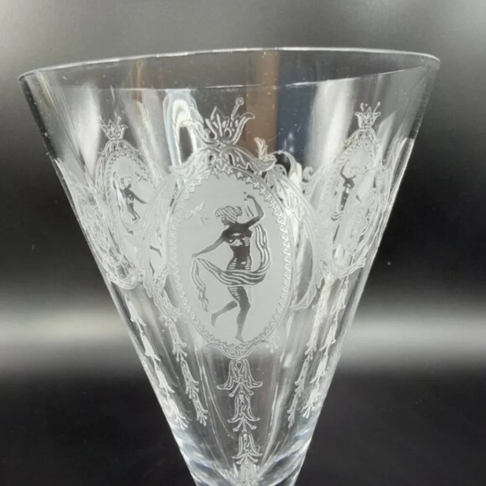 Tiffin Franciscan Classic Shawl Dancer Cameo Etched Nude Dancer Cups Set 2 Clear